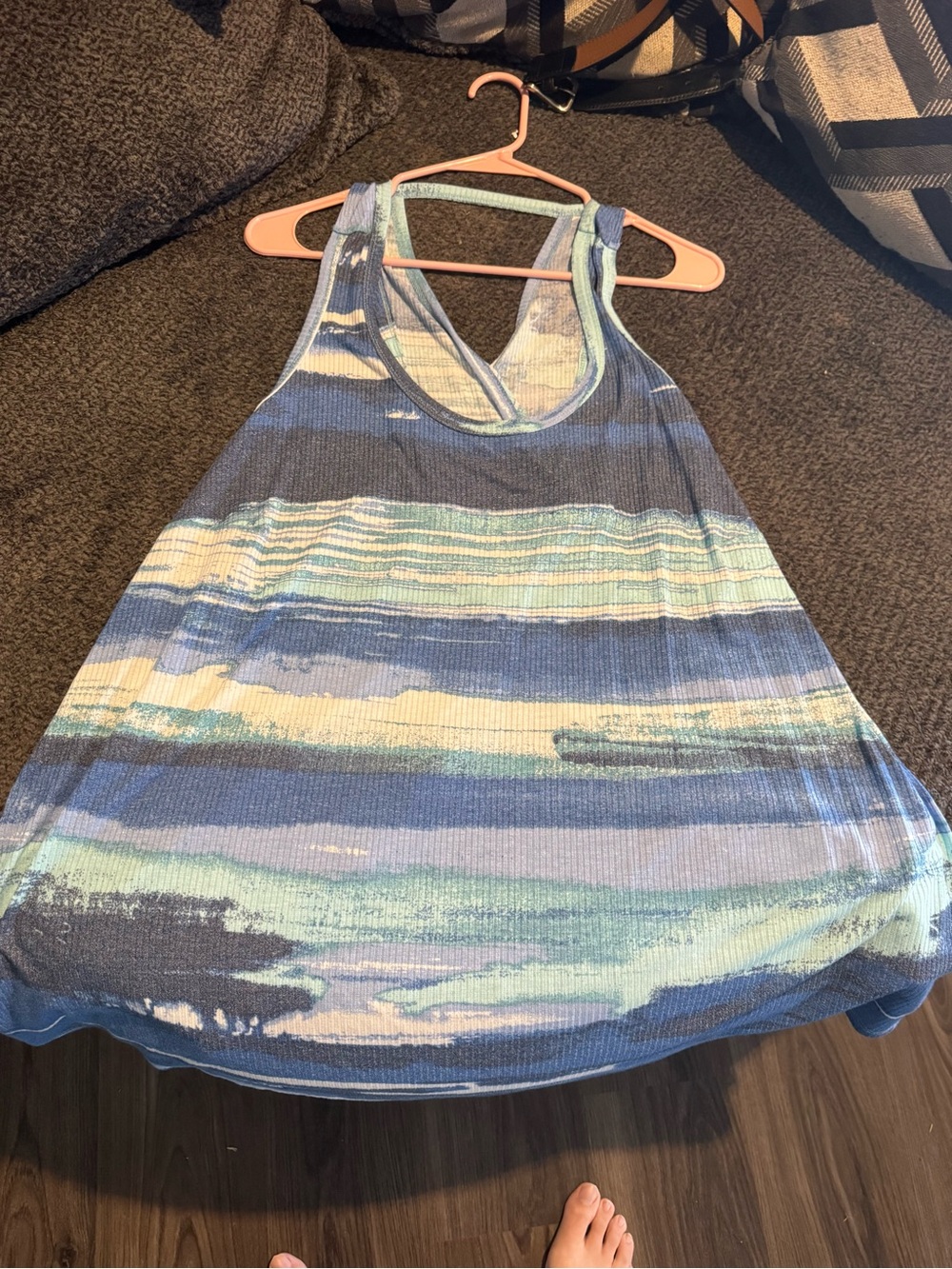 LuLaRoe Blue and Mint Striped Tank Top
